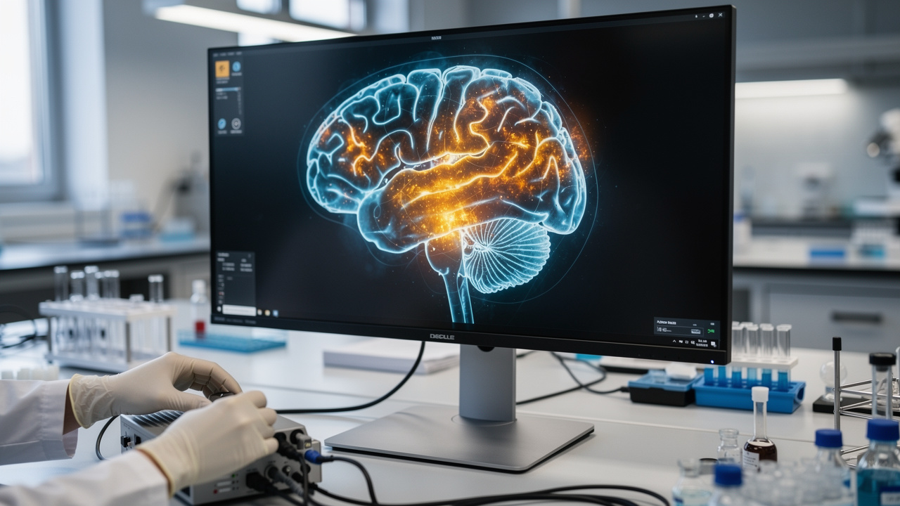 Brain scan imagery displayed during neuroscience research study