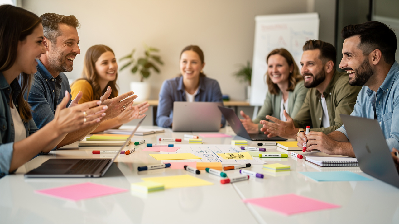 Team collaborating during a lively brainstorming session together