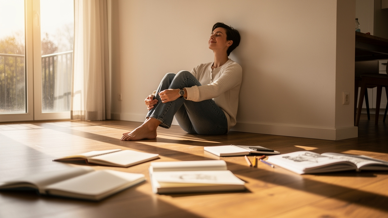 Person in relaxed contemplation during a quiet moment of reflection