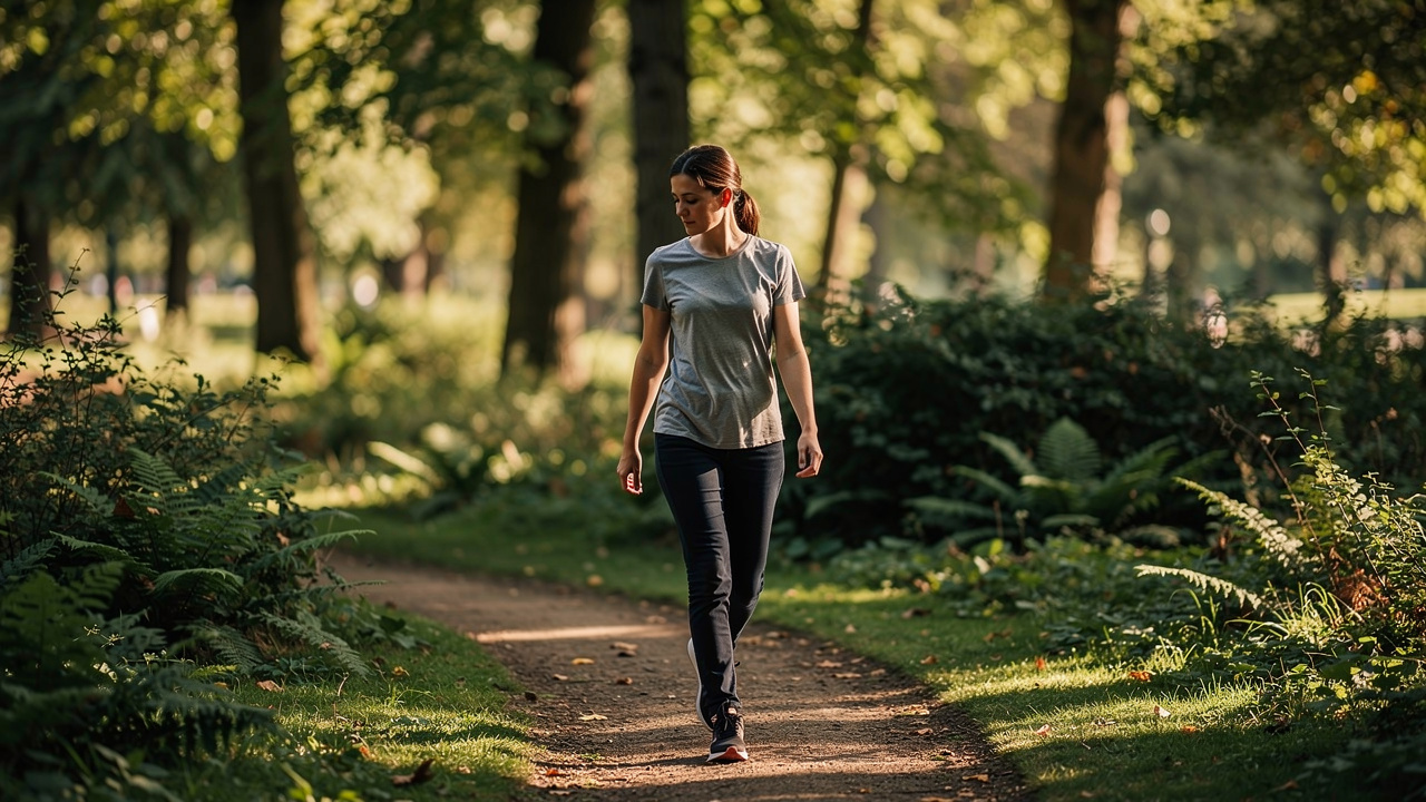 Person taking a contemplative walk through nature alone