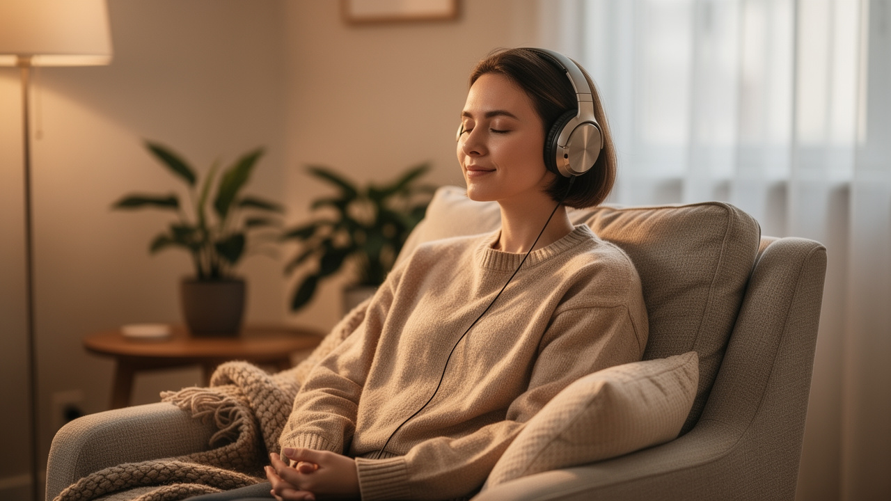 Person practicing calm focus through mindful listening