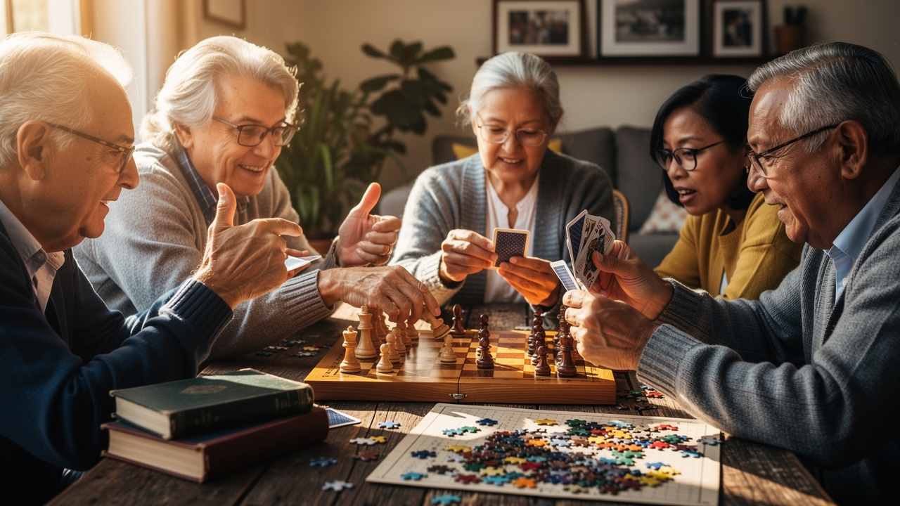 Adults playing chess to strengthen cognitive function