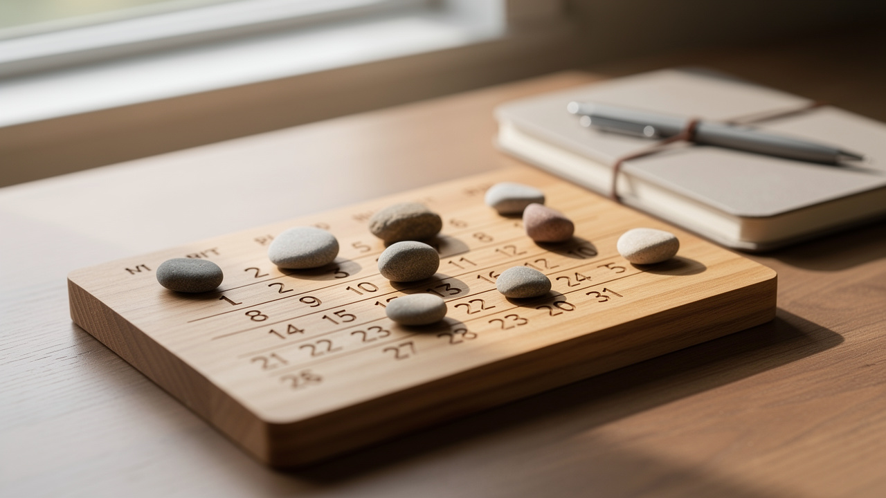Desk calendar showing spaced repetition study schedule