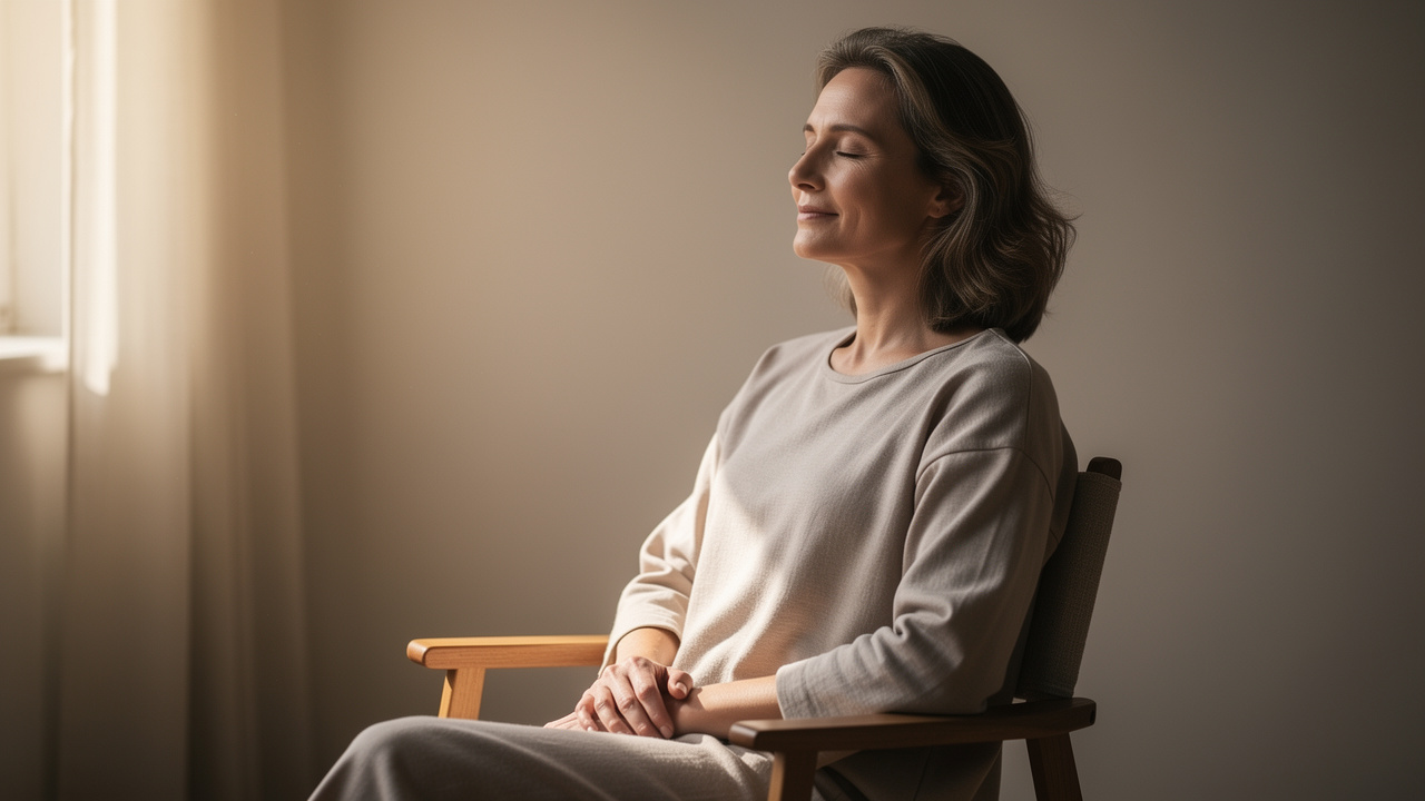 Peaceful person with serene expression and relaxed posture