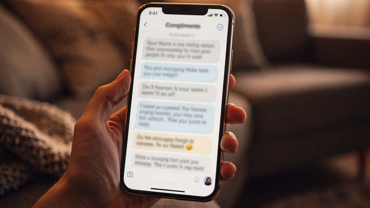 Phone with saved compliments displayed in notes app