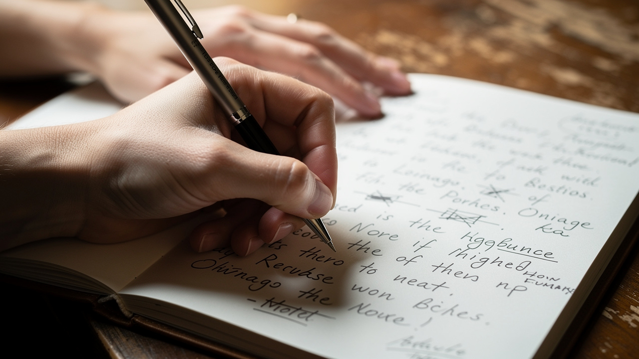 Hands writing in journal during honest self-reflection moment