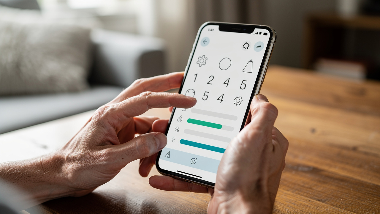 Person engaging with cognitive training exercise on smartphone